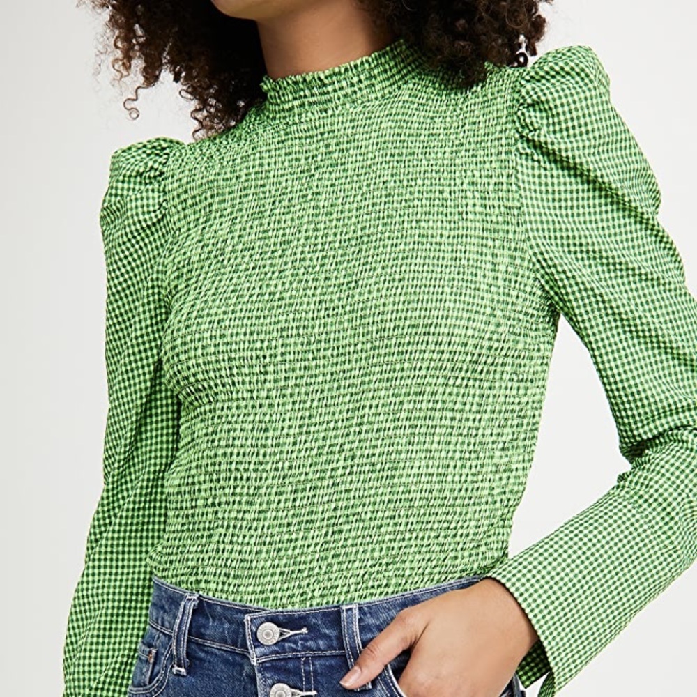 Scotch & Soda Green Gingham Smocked Top